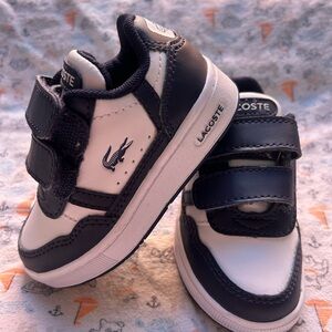 Lacoste Kids Black and White Velcro Leather Sneakers